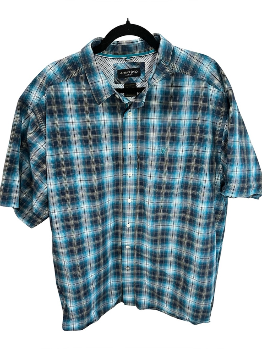 Ariat Men’s Pro Shirt Sleeve Kenneth Blue Plaid Short Sleeve Button up Size XXL